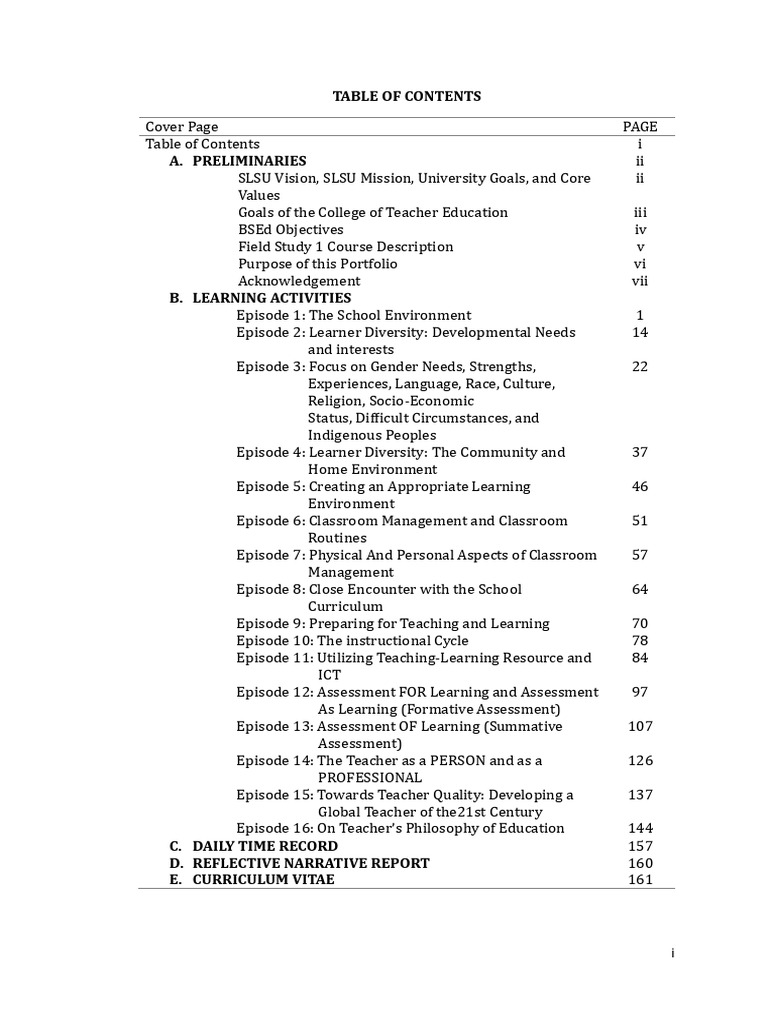 Field Study 1 Portfolio for BSEd Program | PDF | Learning | Curriculum