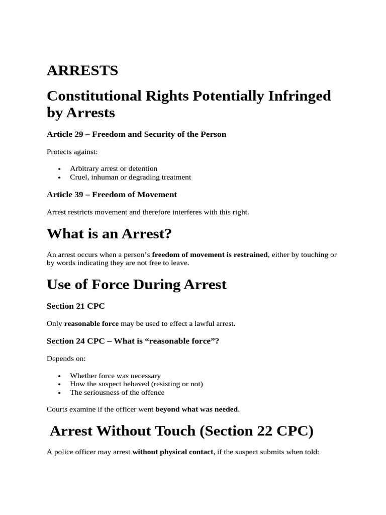 Understanding Arrests and Constitutional Rights PDF Arrest Arrest