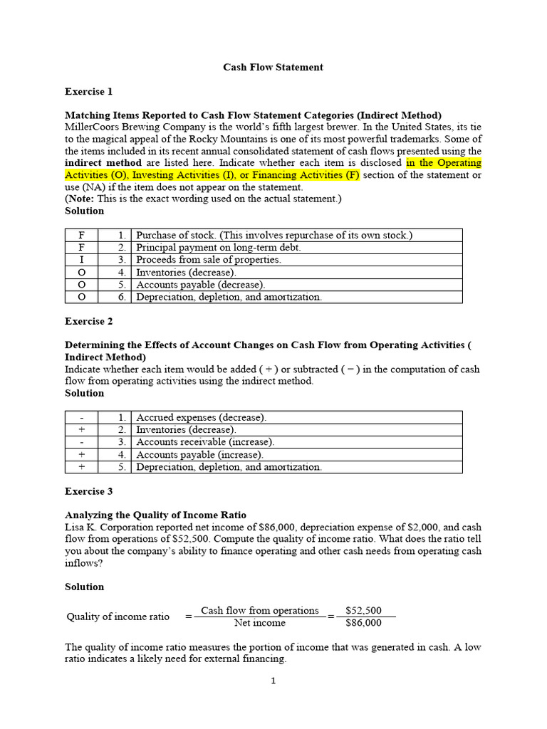 9 Seminar Cash Flow Statement With Solution 1 9 | PDF | Debits And ...