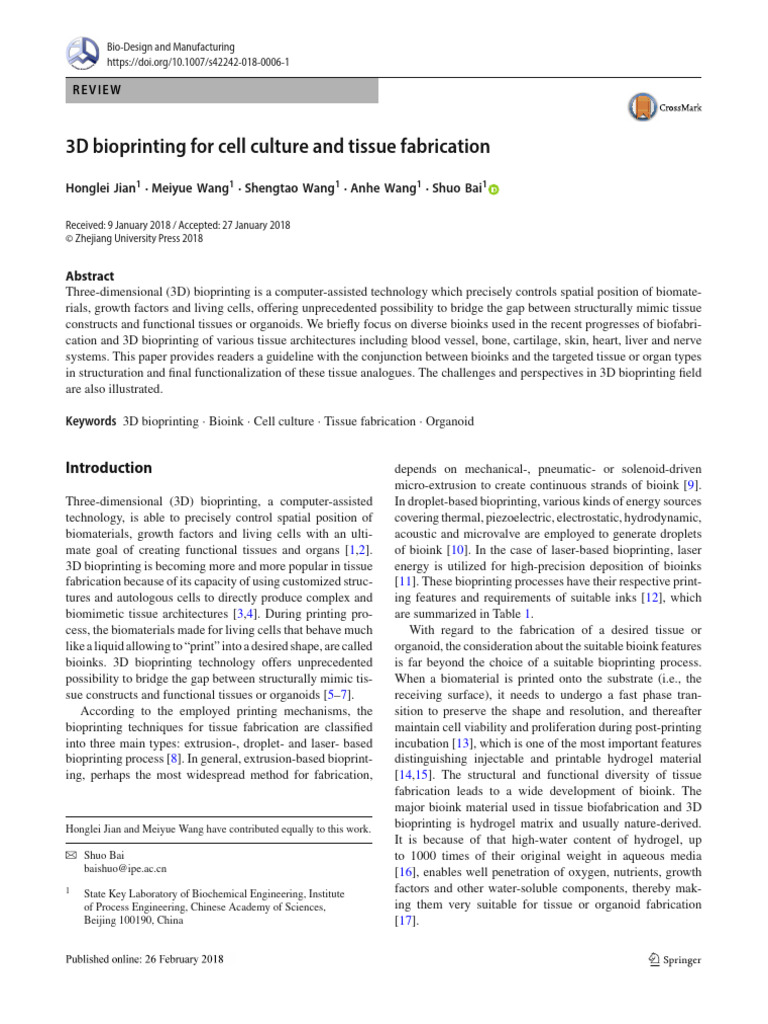 3D Bioprinting: Bioinks for Tissue Fabrication | PDF | Tissue ...