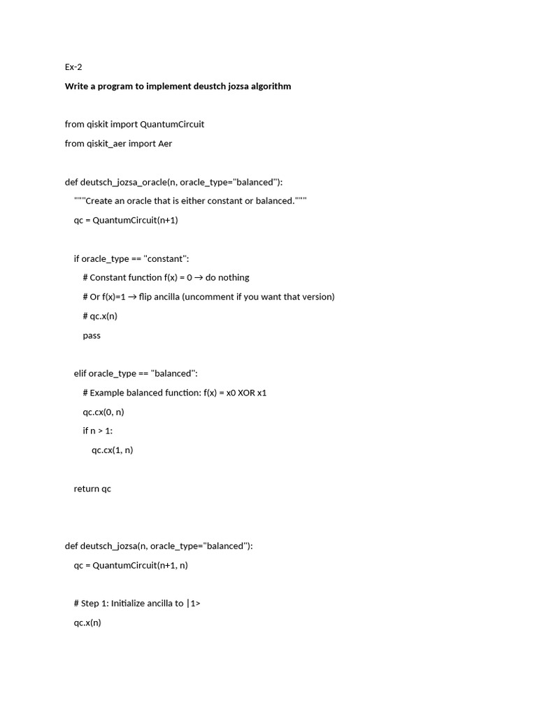 Implementing Deutsch-Josza Algorithm in Qiskit | PDF