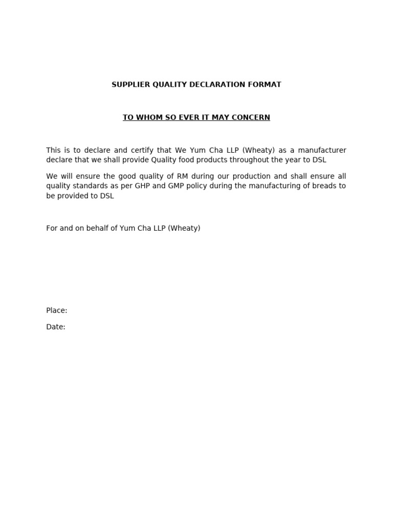 Supplier Quality Declaration for DSL | PDF
