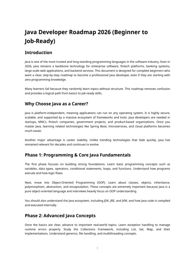 Java Developer Roadmap 2026 Guide | PDF | Java (Programming Language ...