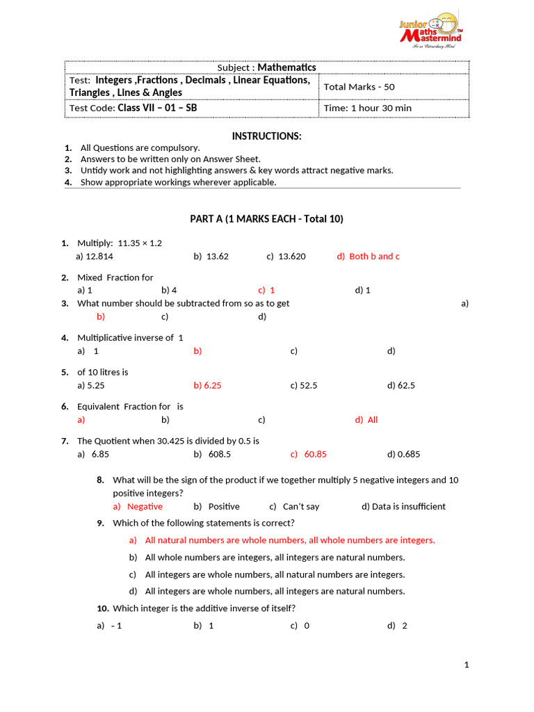 Combined Paper Part 1 | PDF | Numbers | Integer