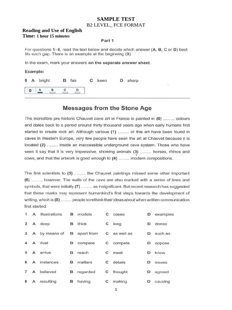B2 Level FCE Sample Test Guide | PDF