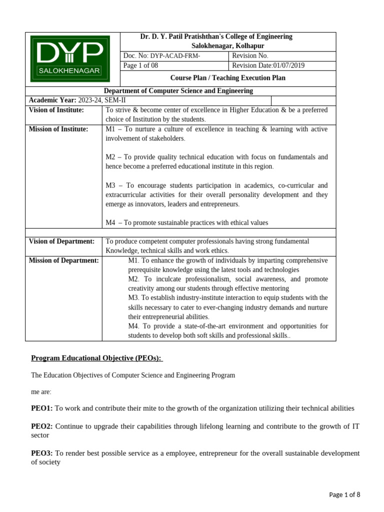 Computer Science Course Plan 2023-24 | PDF | Databases | Engineering