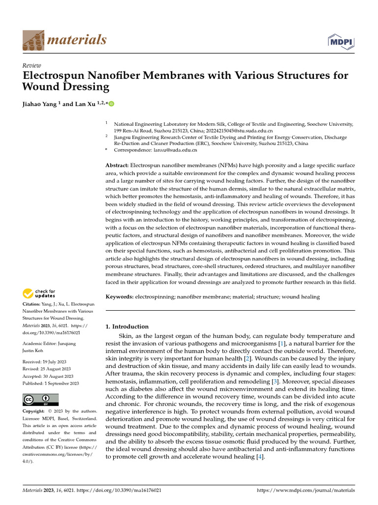 Electrospun Nanofiber Membranes for Wound Healing | PDF | Biopolymer ...