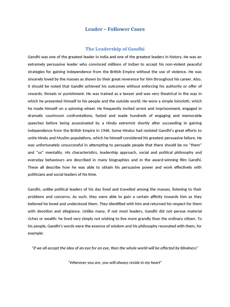 Leadership Insights: Gandhi & Walton | PDF | Mahatma Gandhi | Nonviolence
