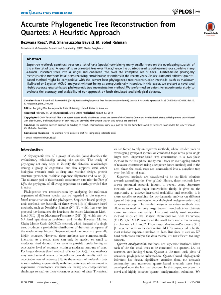 Quartet-Based Phylogenetic Tree Method | PDF | Phylogenetics | Biology