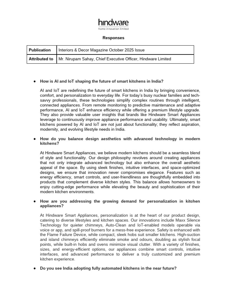Future of Smart Kitchens in India | PDF | Internet Of Things | Kitchen