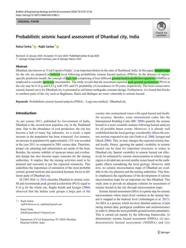 Seismic Hazard Assessment of Dhanbad | PDF | Moment Magnitude Scale ...
