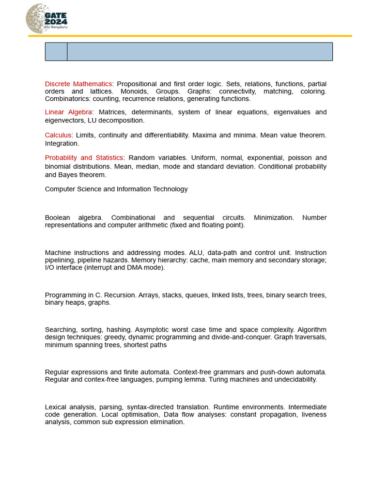 Cs Gate Syllabus | PDF | Internet Protocol Suite | Computer Network
