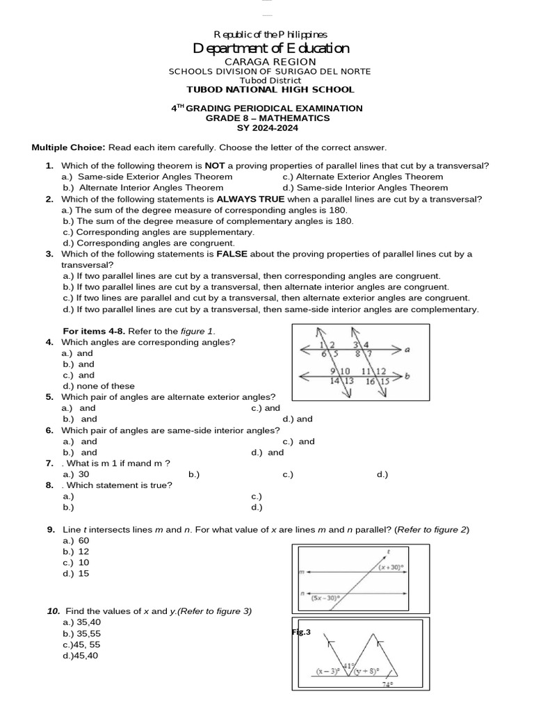Grade 8 Math Periodical Exam Guide | PDF | Elementary Geometry | Geometry