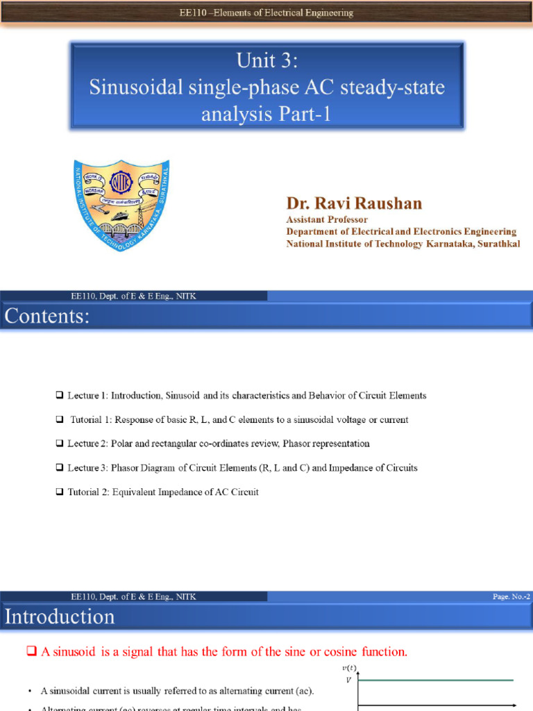 Unit 3 Sinusoidal Single Phase AC Steady State Analysis Part1 | PDF