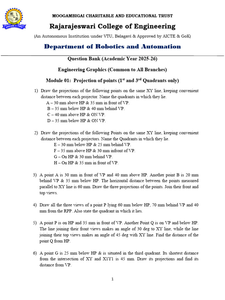 Engineering Graphics Question Bank 2025-26 | PDF | Euclidean Geometry ...