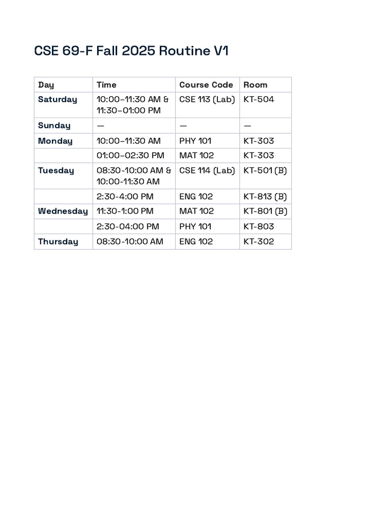 CSE 69-F Fall 2025 Routine V1 | PDF
