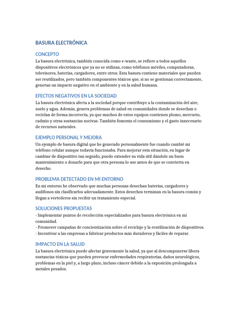 Impacto y soluciones de la basura electrónica | PDF | Residuos ...