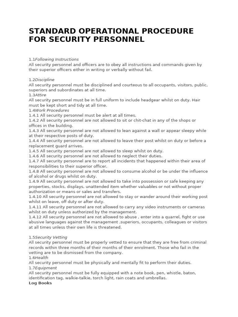 Security Personnel SOP Guidelines | PDF | Elevator | Police