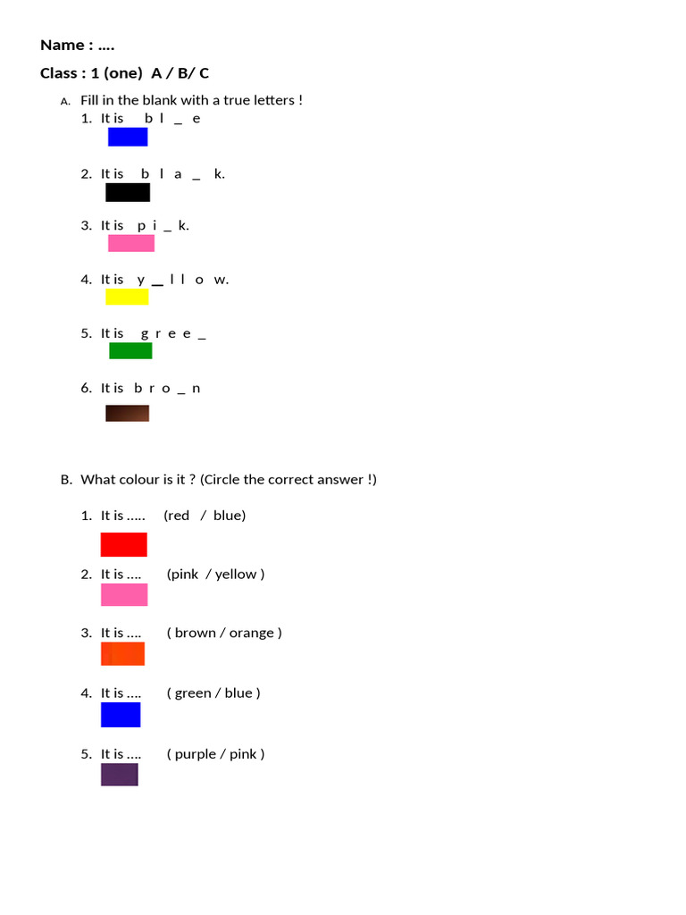 Exercise 2 ( Colours) | PDF