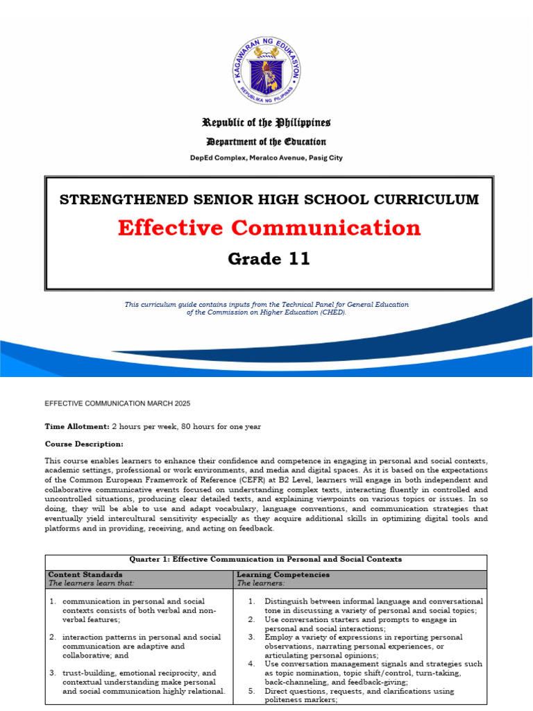 Effective Communication Curriculum Guide | PDF | Communication | Learning