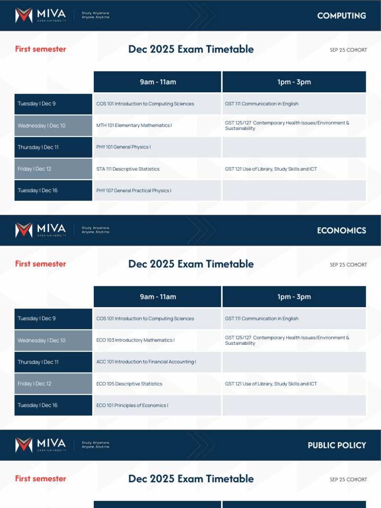 Dec 2025 Exam Timetable for Courses | PDF | Science | Liberal Arts ...