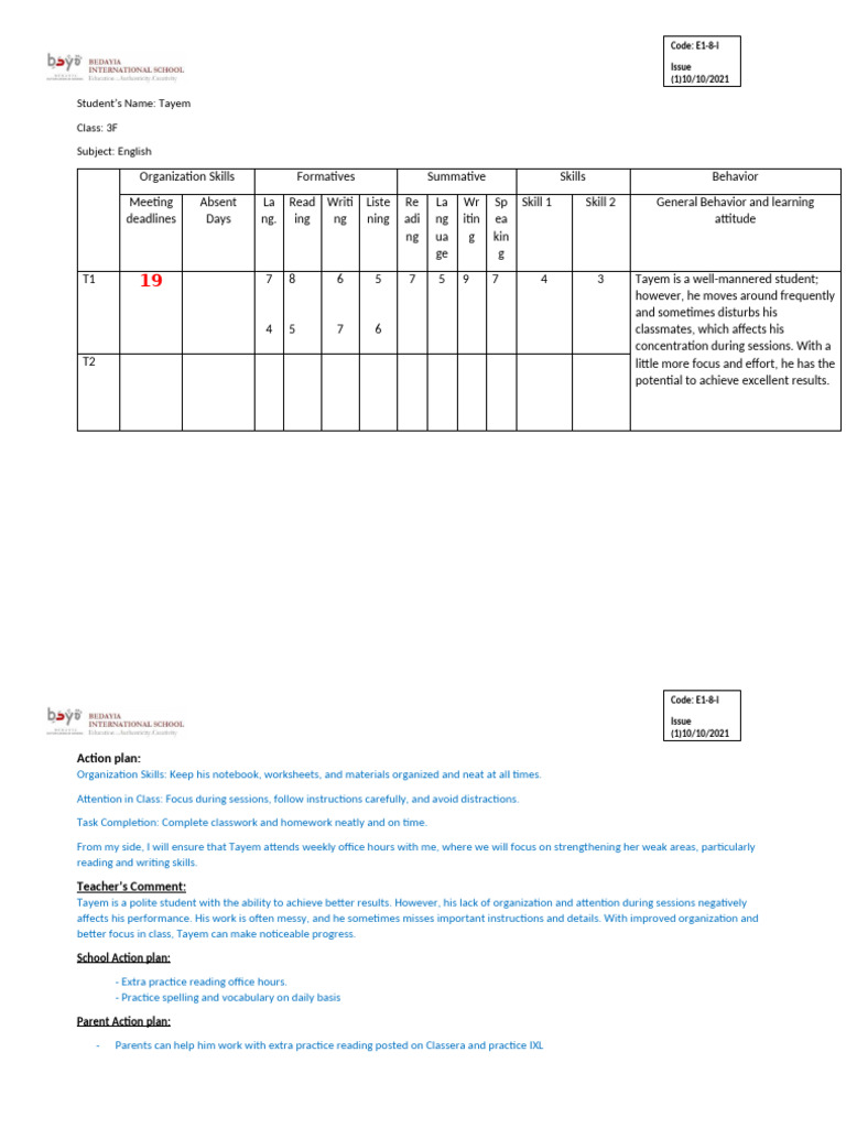 Tayem's English Skills Assessment Report | PDF | Cognitive Science ...