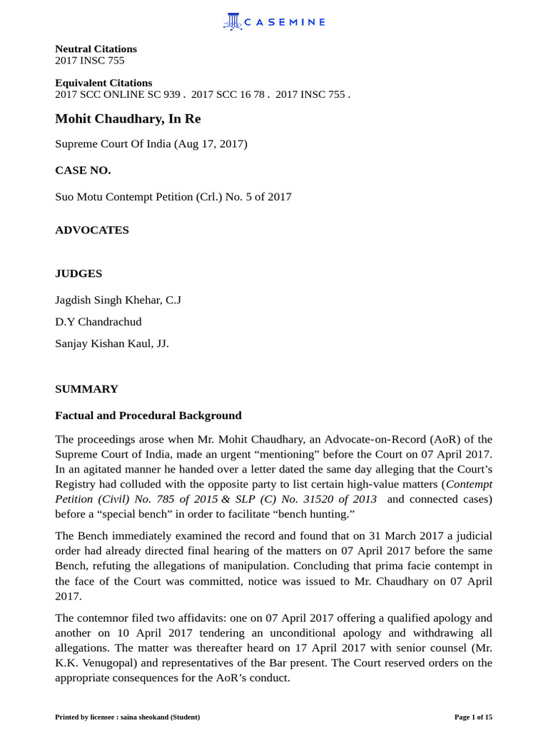 Supreme Court Contempt Case Summary | PDF | Contempt Of Court | Lawyer