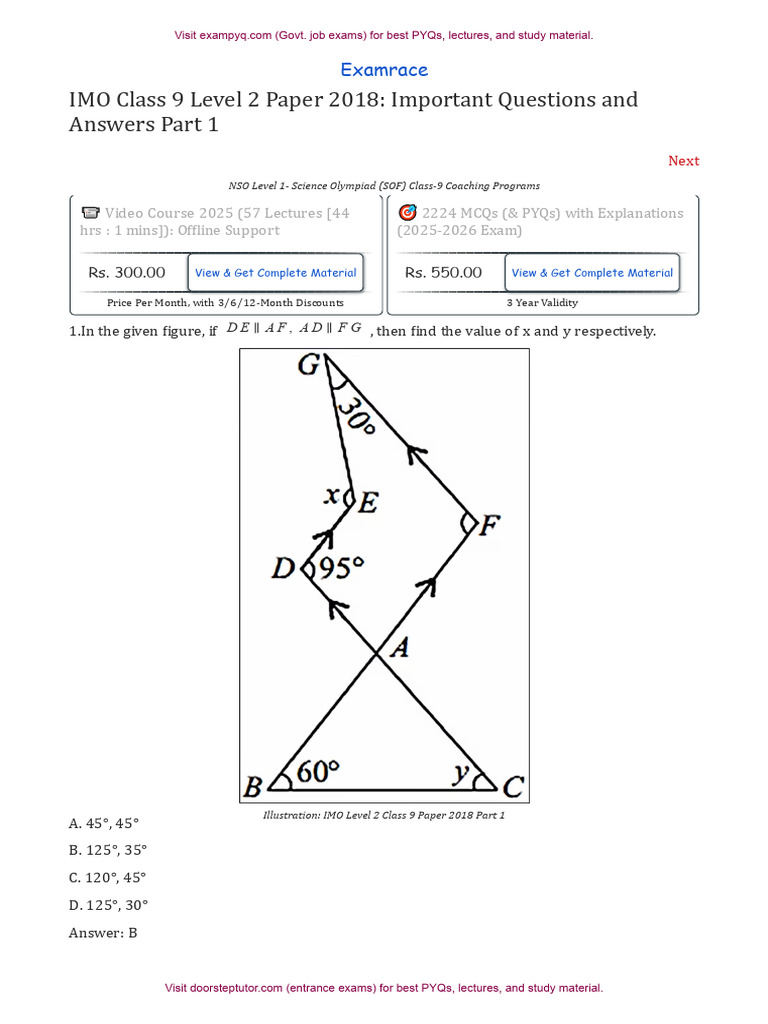 IMO Class 9 Level 2 Paper 2018 Solutions | PDF