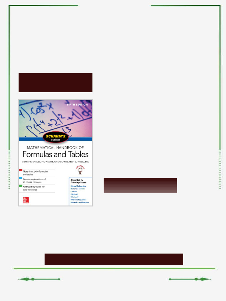 Schaum’s Outline - Mathematical Handbook Of Formulas And Tables 5th ...