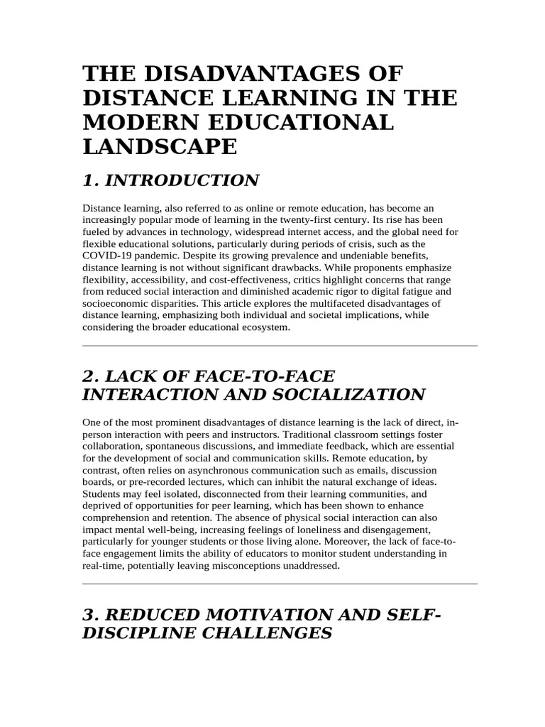 Disadvantages of Distance Learning | PDF | Distance Education | Learning