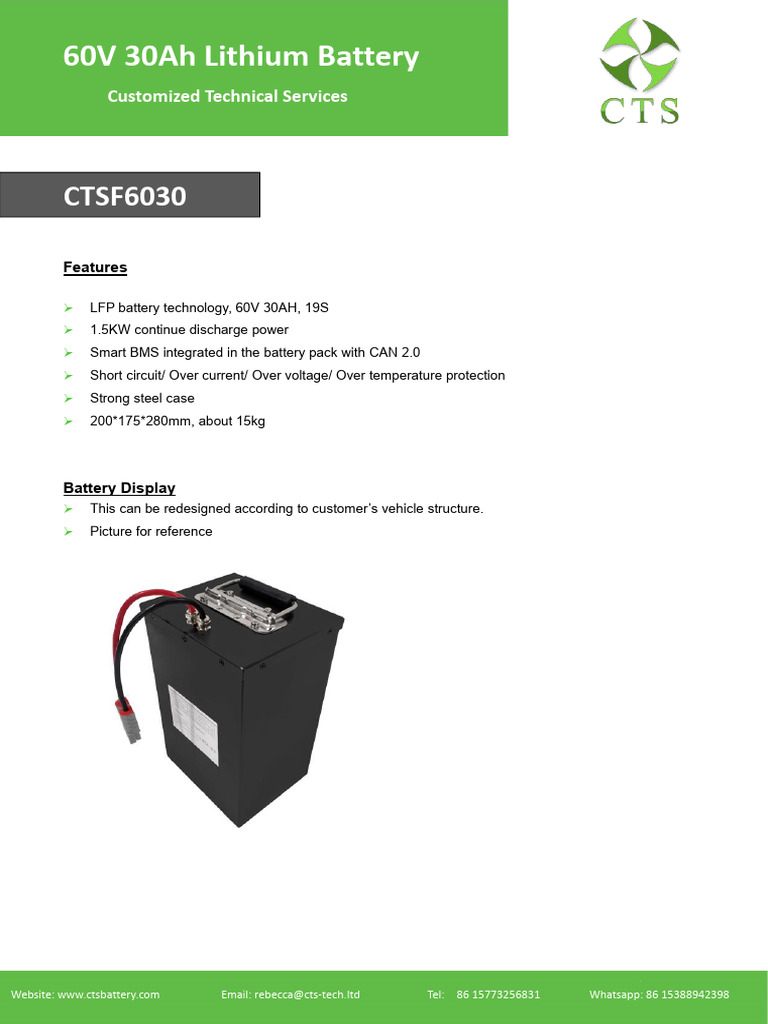 60V 30Ah Lithium Battery Specifications | PDF | Lithium Ion Battery ...