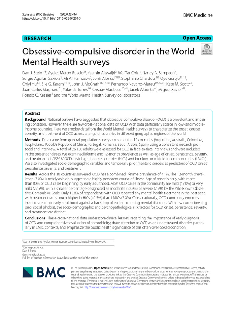 Global OCD Prevalence and Treatment Insights | PDF | Obsessive ...