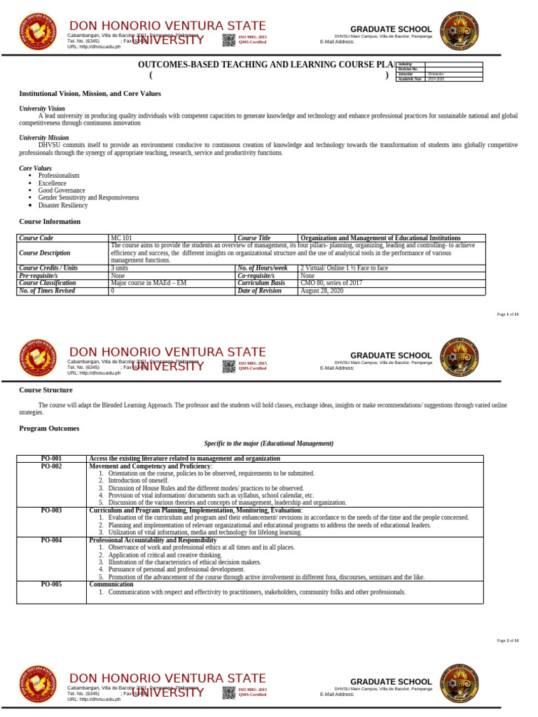 Syllabus Format Edited | PDF | Distance Education | Learning