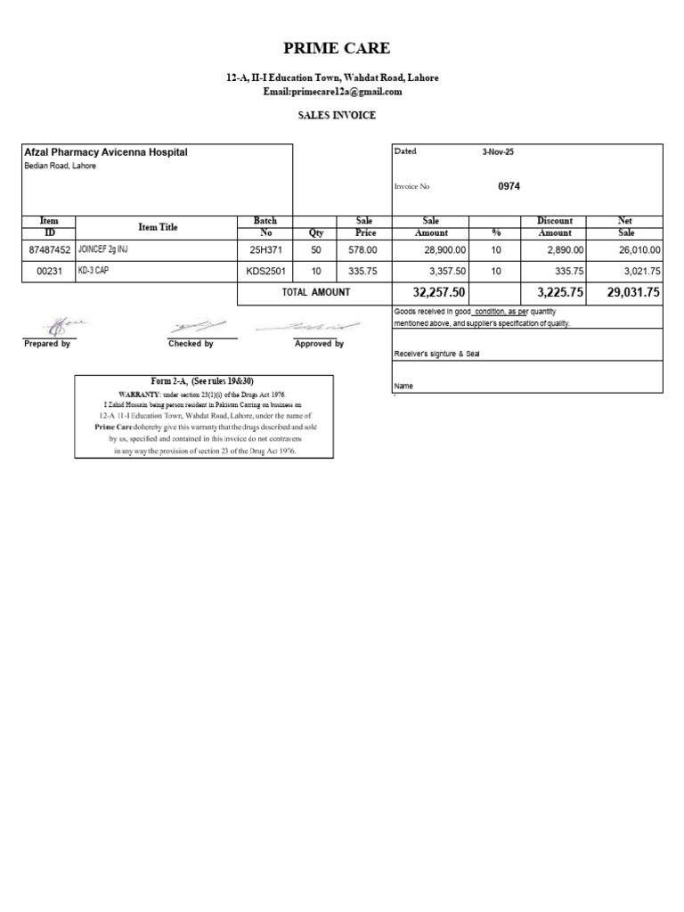 Warranty and Sales Invoice for Pharmaceuticals | PDF | Pharmacy ...