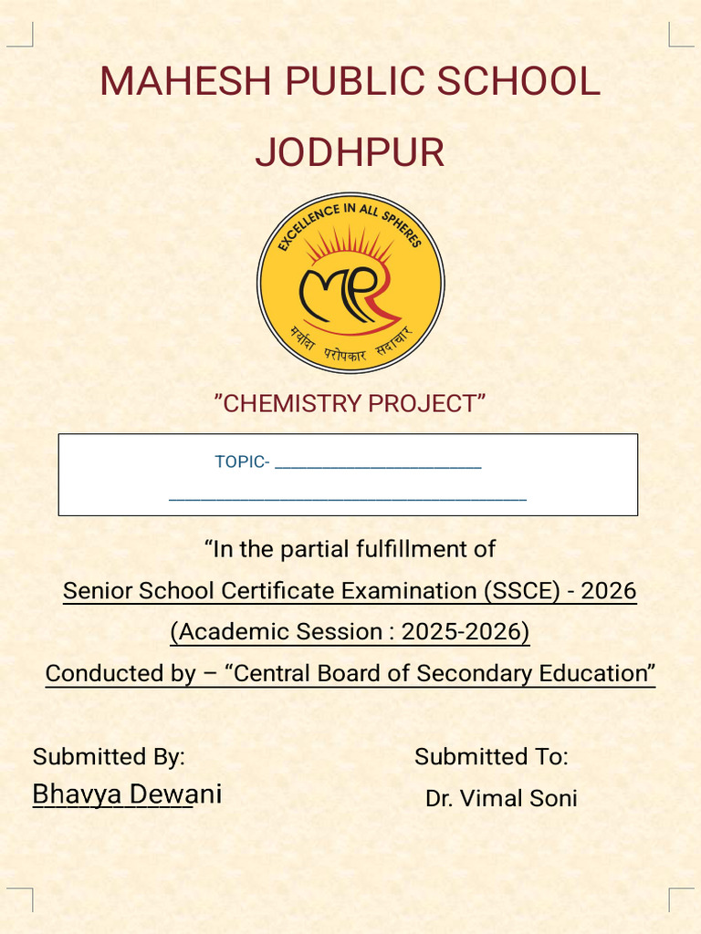 Chemistry Project for SSCE 2026 | PDF