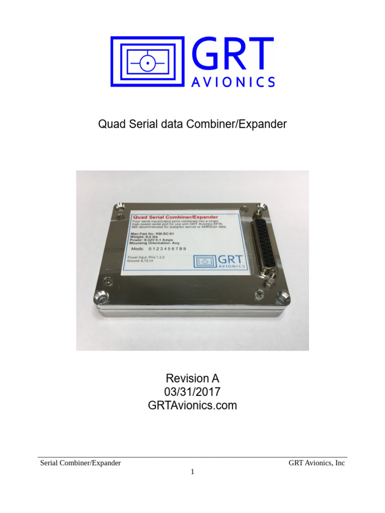 GRT Quad Serial Data Combiner Guide | PDF | Manufactured Goods | Computing