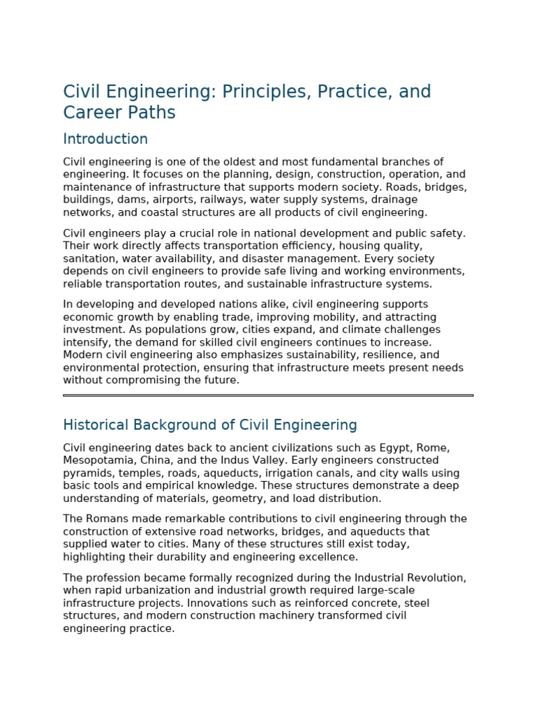 Civil Engineering: Careers and Principles | PDF | Civil Engineering ...