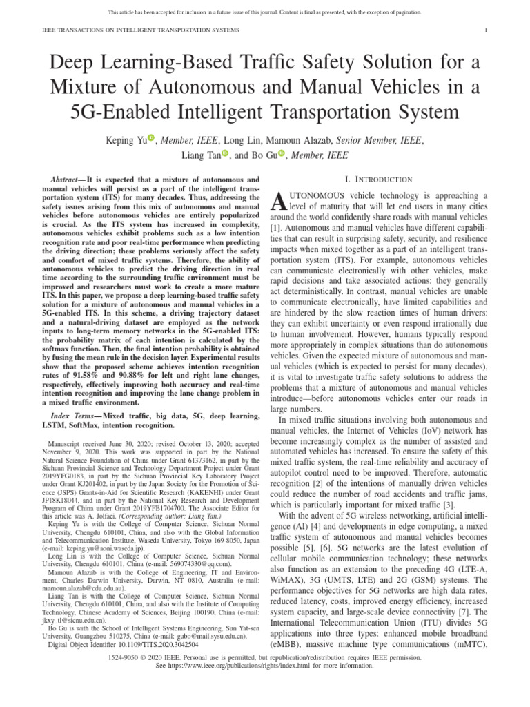 Deep Learning-Based Traffic Safety Solution for a Mixture of Autonomous ...