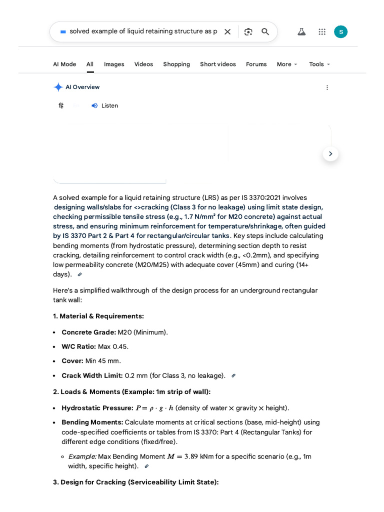 Liquid Retaining Structure Design Example | PDF | Civil Engineering ...