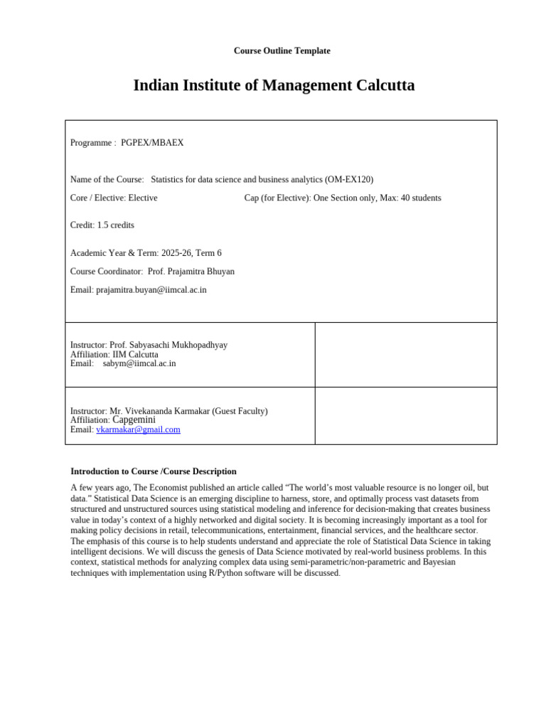 Statistics for Data Science Course Outline | PDF | Data Science ...