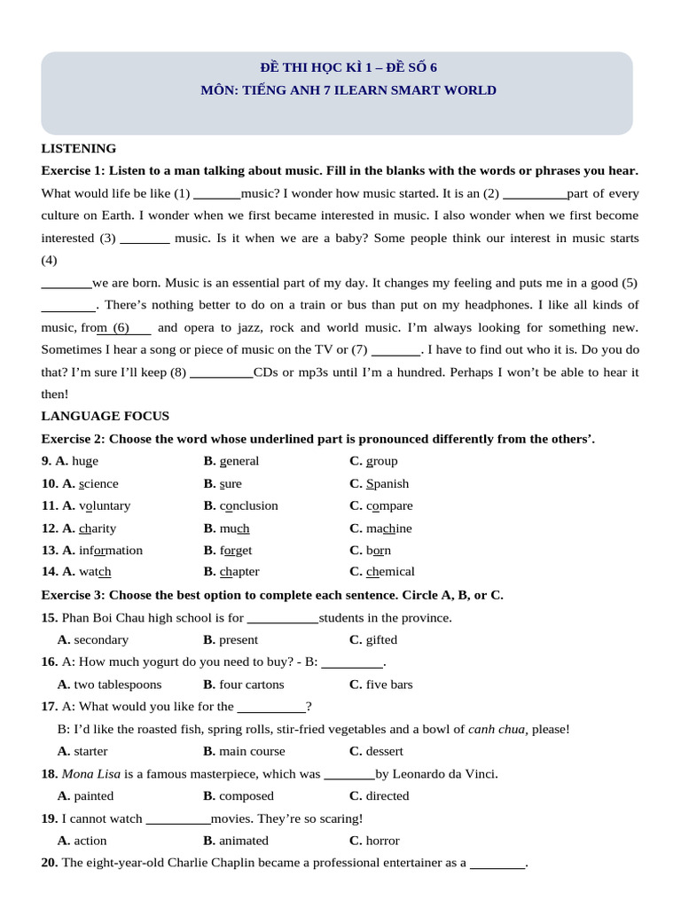 Listening and Language Exercises for ESL | PDF | School Meal | Lunch