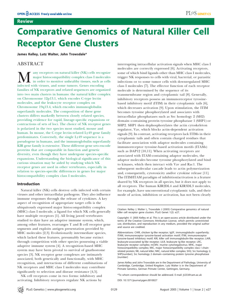Comparative Genomics of NK Cell Receptors | PDF | Natural Killer Cell ...