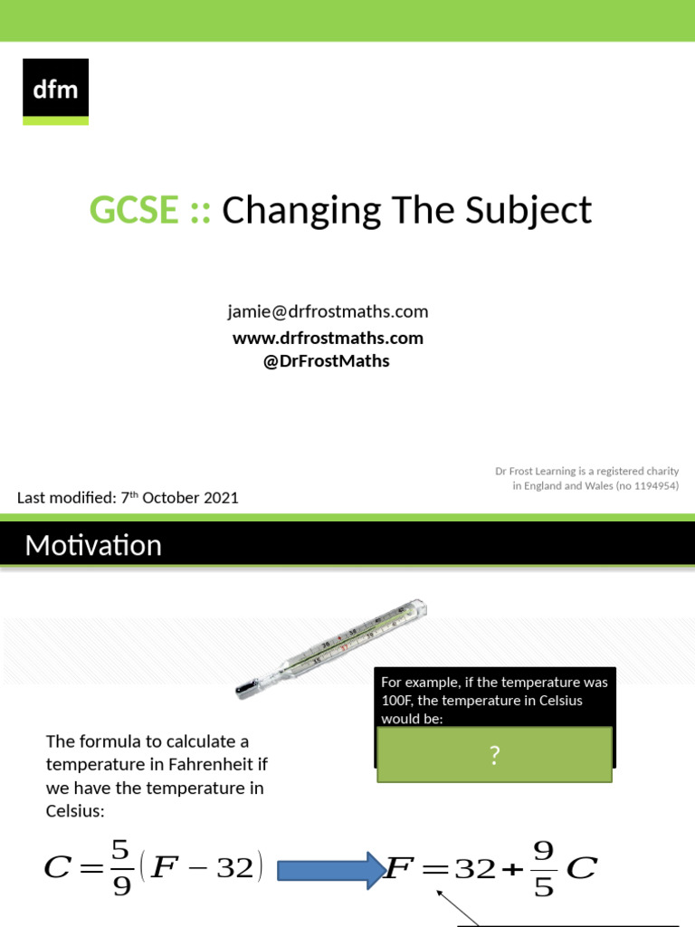 GCSE Algebra: Changing the Subject | PDF | Subtraction | Square Root
