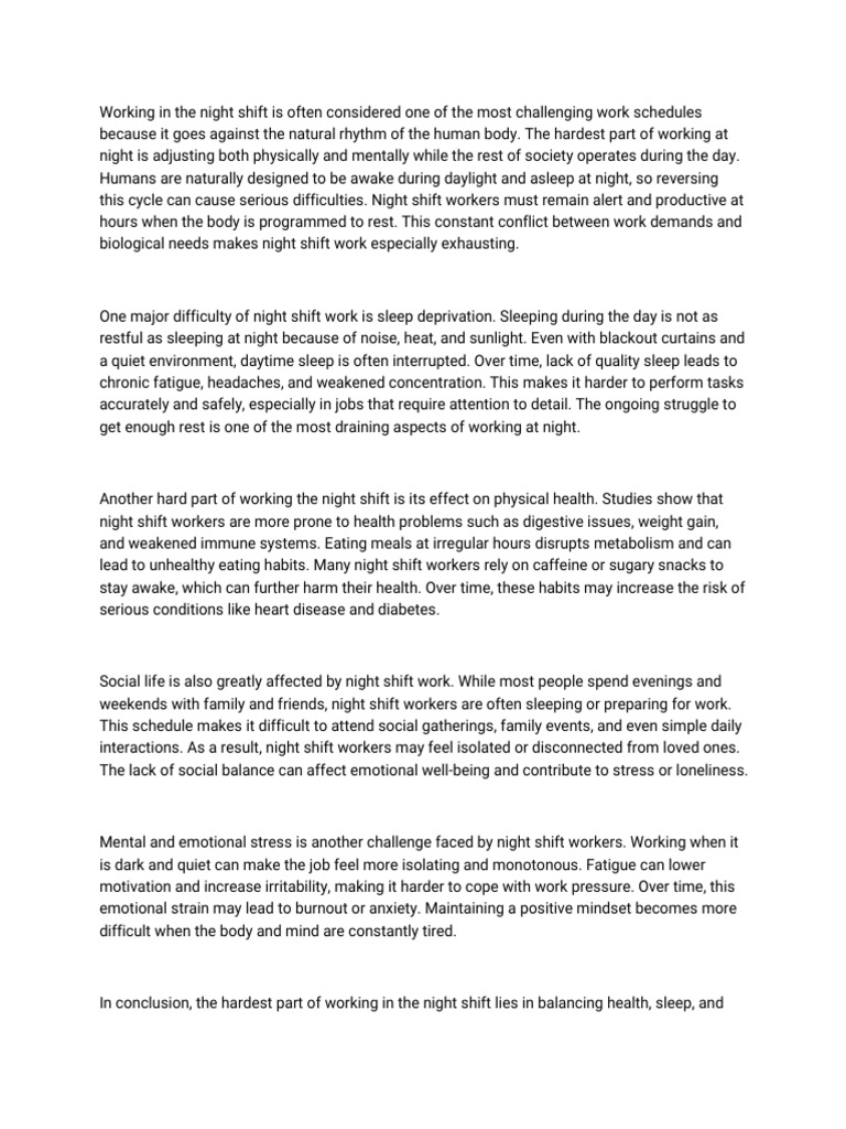 Challenges of Night Shift Work | PDF | Shift Work | Sleep