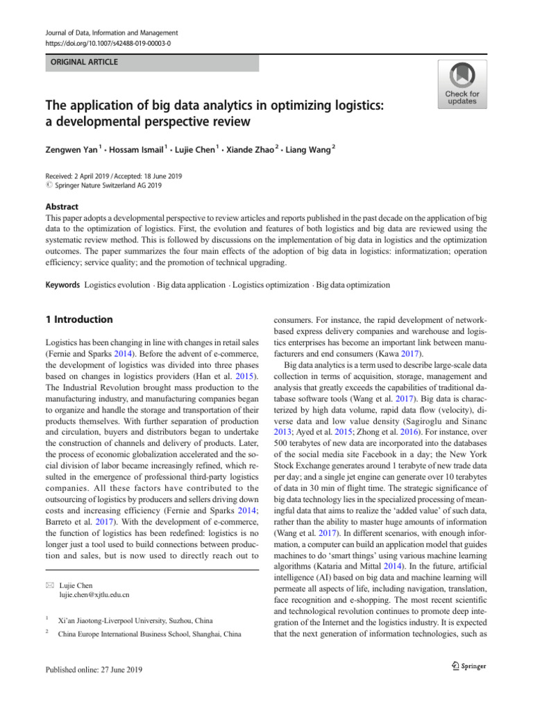 Big Data Analytics in Logistics Optimization | PDF | Big Data | Logistics