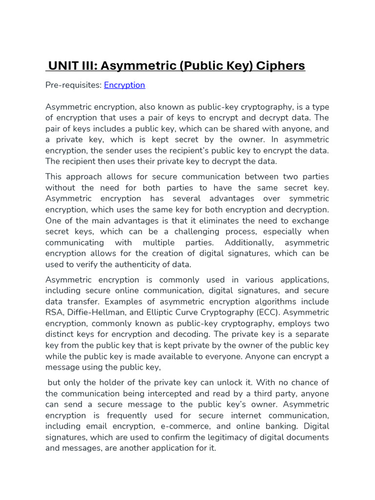 Unit III Cns by Arun Sonkar | PDF | Public Key Cryptography | Key ...