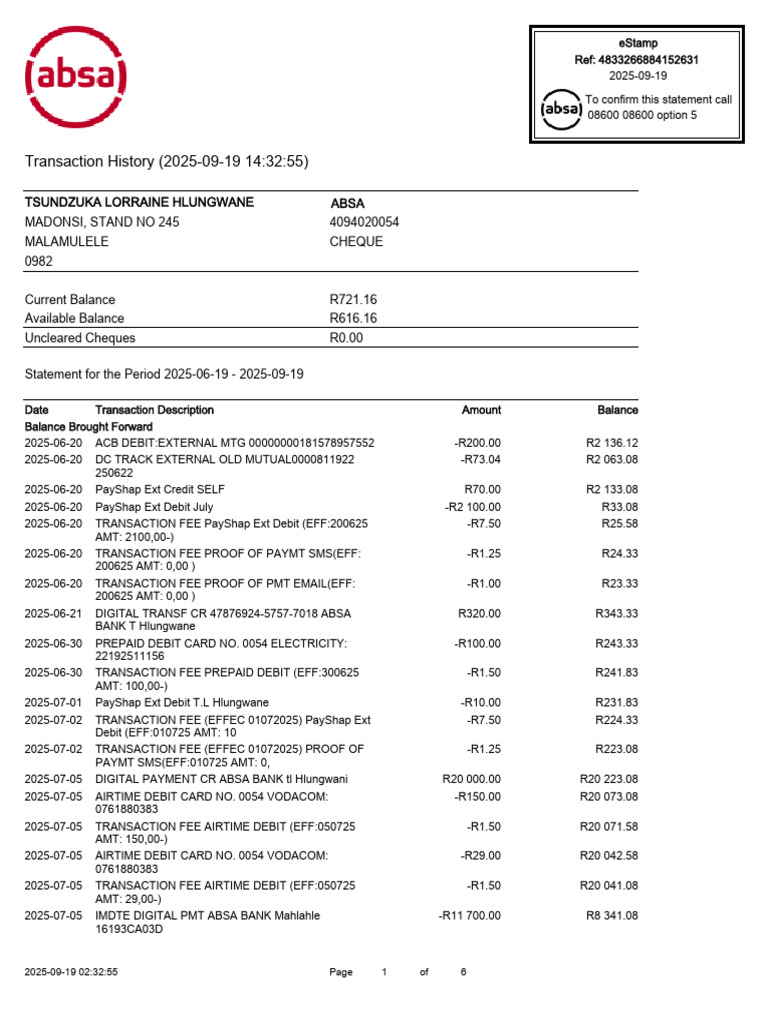 Transaction Statement Summary 2025 | PDF | Debit Card | Banks