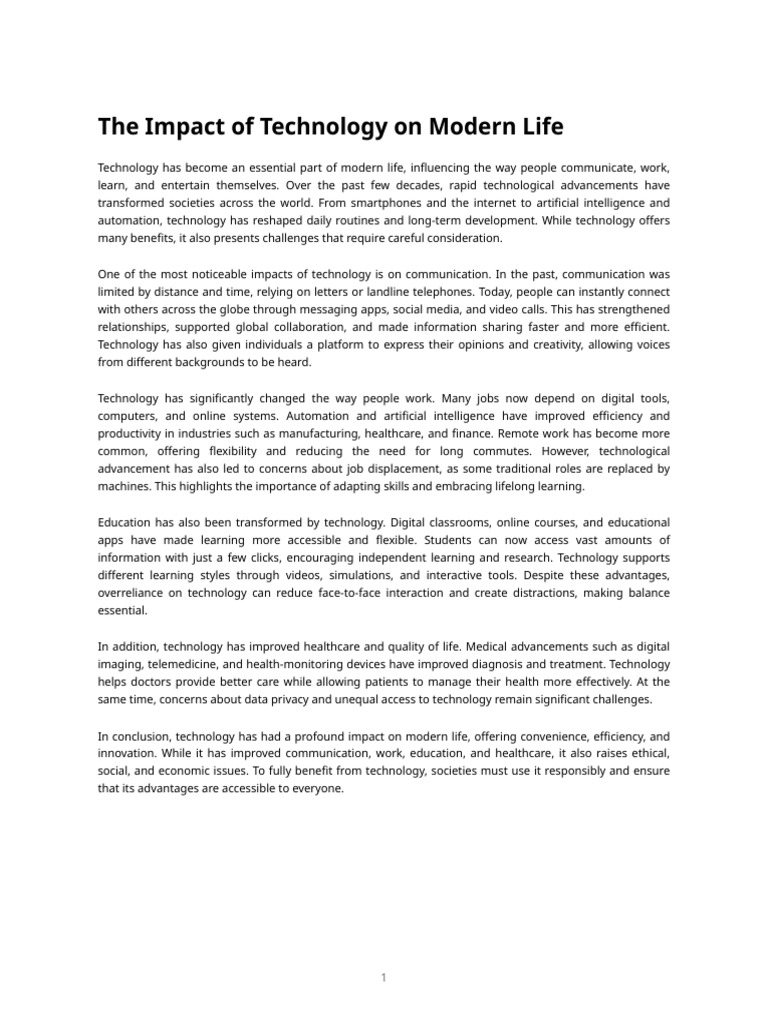 Technology's Impact on Modern Life | PDF | Educational Technology ...
