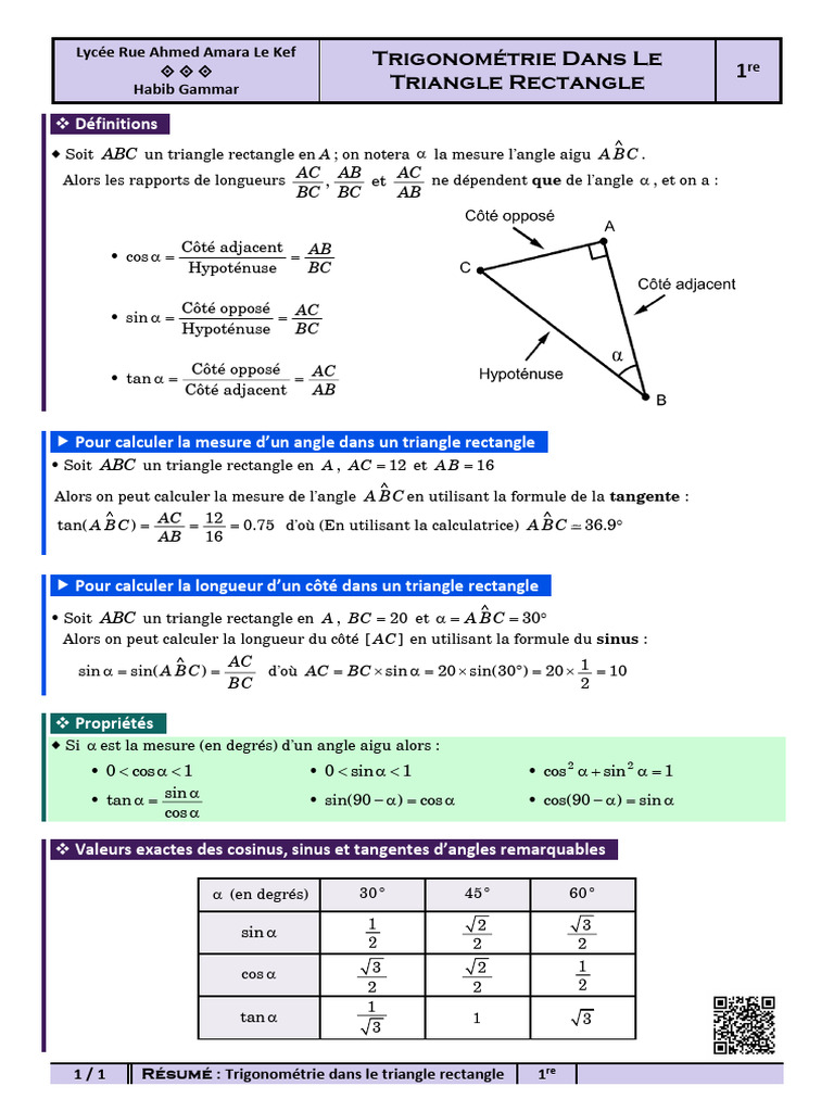 Trigonométrie dans le triangle rectangle | PDF | Fonction ...