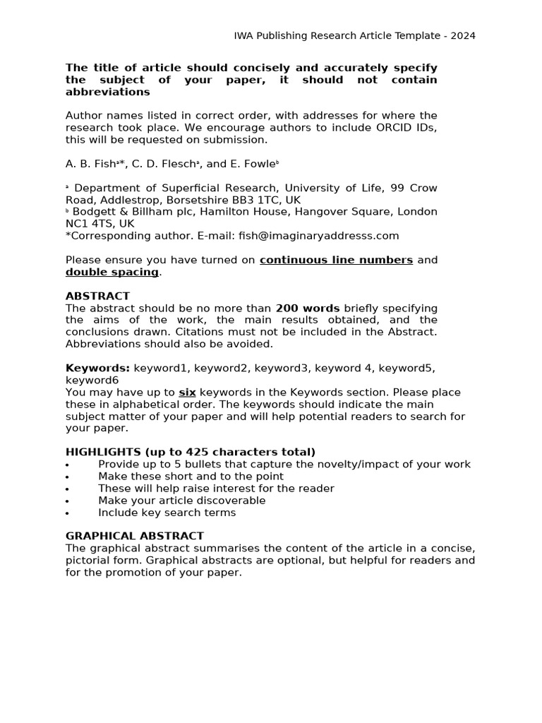 IWA Research Article Template 2024 | PDF | International System Of ...